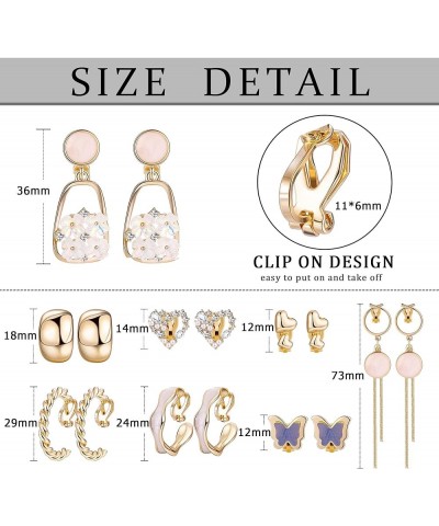 8 Pairs Clip On Earrings for Women Girls Twist Round Chunky Gold Hoop Earrings Heart Stud Earrings Butterfly Non Piercing Ear...