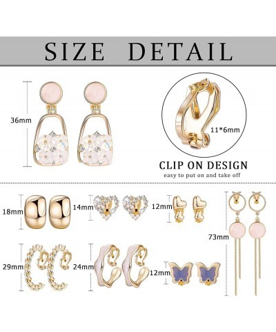 8 Pairs Clip On Earrings for Women Girls Twist Round Chunky Gold Hoop Earrings Heart Stud Earrings Butterfly Non Piercing Ear...