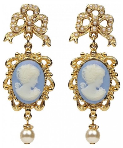 24k Gold Plated Cameo Victorian Statement Earring Collection Gold Baby Blue $32.29 Earrings