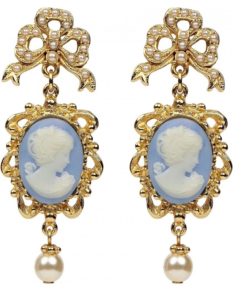 24k Gold Plated Cameo Victorian Statement Earring Collection Gold Baby Blue $32.29 Earrings