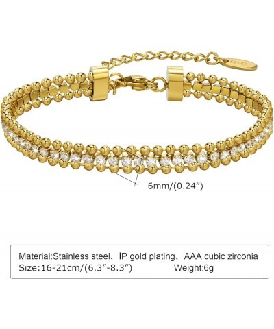 PICKBEAU 18K Gold Plated 8mm Cubic Zirconia Classic Tennis Bracelet | Gold Bracelets for Women Girls Adjustable Fit Size 6.5-...