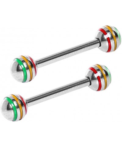 316L Nipple Bar with 3 Striped Balls 14GA, L: 9/16", Ball Size: 6mm, Rasta $9.17 Body Jewelry