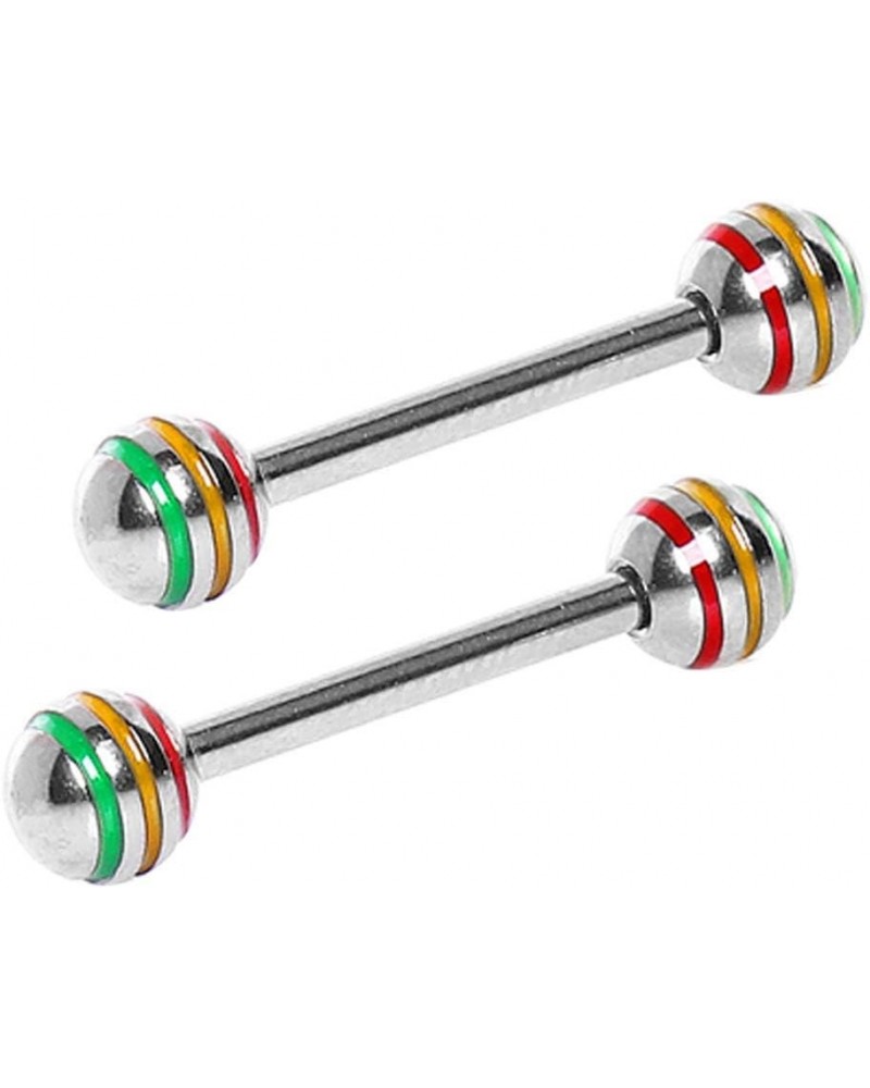 316L Nipple Bar with 3 Striped Balls 14GA, L: 9/16", Ball Size: 6mm, Rasta $9.17 Body Jewelry