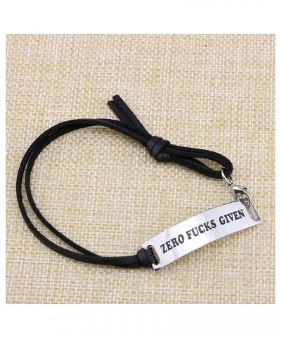 Motivational Gift Inspirational Leather Bracelet Adjustable Bangle Jewelry Stainless Steel Zero fucks given-Black leather $8....