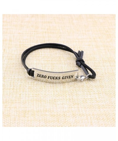 Motivational Gift Inspirational Leather Bracelet Adjustable Bangle Jewelry Stainless Steel Zero fucks given-Black leather $8....