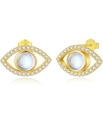 Sterling Silver Evil Eye Stud Earrings for Women Protection Jewelry Amulet Gifts for Her Moonstone Gold $15.91 Earrings