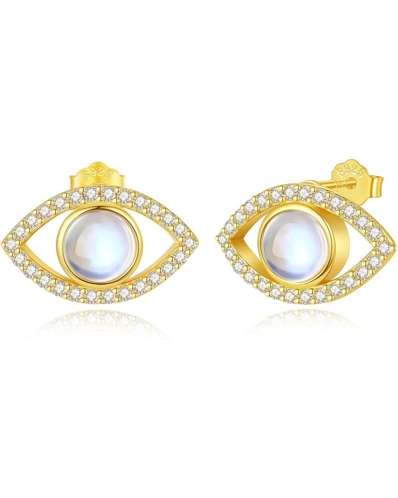 Sterling Silver Evil Eye Stud Earrings for Women Protection Jewelry Amulet Gifts for Her Moonstone Gold $15.91 Earrings