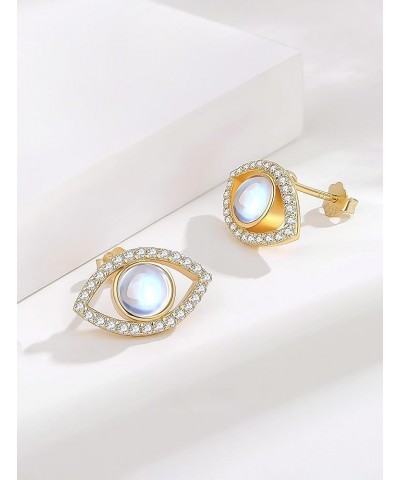 Sterling Silver Evil Eye Stud Earrings for Women Protection Jewelry Amulet Gifts for Her Moonstone Gold $15.91 Earrings