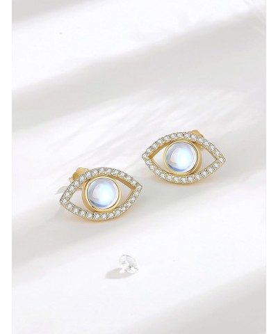 Sterling Silver Evil Eye Stud Earrings for Women Protection Jewelry Amulet Gifts for Her Moonstone Gold $15.91 Earrings