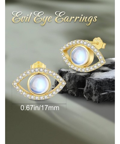 Sterling Silver Evil Eye Stud Earrings for Women Protection Jewelry Amulet Gifts for Her Moonstone Gold $15.91 Earrings