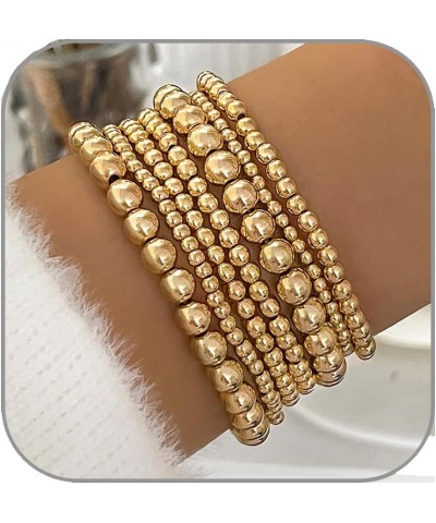 Gold Bracelets for Women 14K Gold Plated Stackable Bracelet Delicate Stackable Gold Bead Bracelet for Girls Gold bead 7pcs $7...