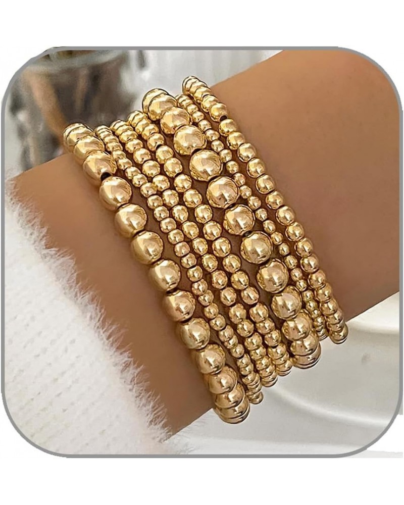 Gold Bracelets for Women 14K Gold Plated Stackable Bracelet Delicate Stackable Gold Bead Bracelet for Girls Gold bead 7pcs $7...