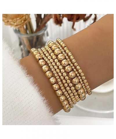 Gold Bracelets for Women 14K Gold Plated Stackable Bracelet Delicate Stackable Gold Bead Bracelet for Girls Gold bead 7pcs $7...