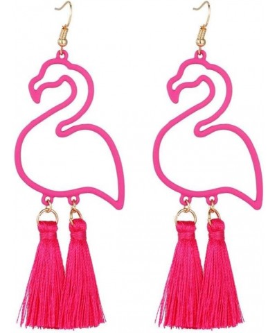 Pink Flamingo Tassel Dangle Earrings Colorful Retro Creative Hollow Fashion Cute Animal Bird Dangle Earrings Hawaiian Jewelry...