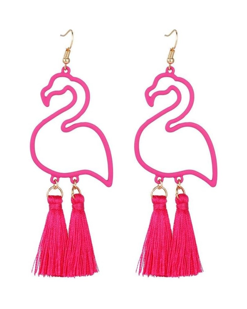 Pink Flamingo Tassel Dangle Earrings Colorful Retro Creative Hollow Fashion Cute Animal Bird Dangle Earrings Hawaiian Jewelry...