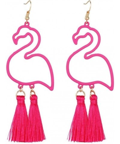 Pink Flamingo Tassel Dangle Earrings Colorful Retro Creative Hollow Fashion Cute Animal Bird Dangle Earrings Hawaiian Jewelry...