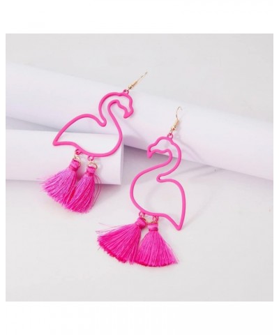 Pink Flamingo Tassel Dangle Earrings Colorful Retro Creative Hollow Fashion Cute Animal Bird Dangle Earrings Hawaiian Jewelry...