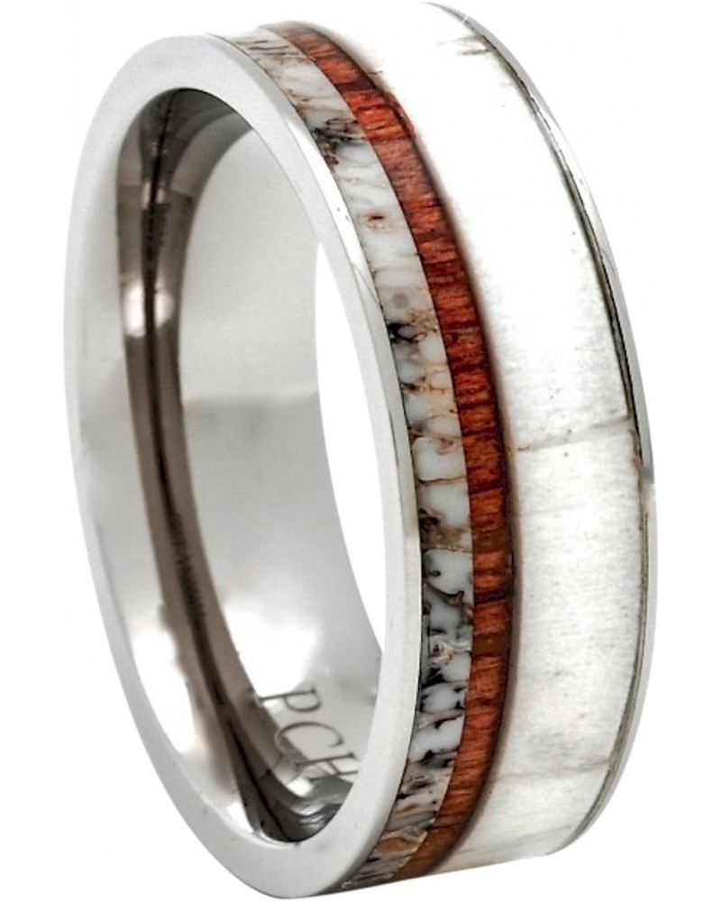 Titanium Deer Antler Ring Hawaiian Koa Wood 8mm Wedding Band or Gift $39.48 Rings