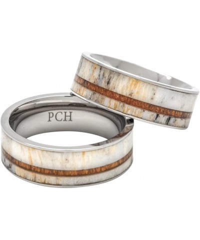 Titanium Deer Antler Ring Hawaiian Koa Wood 8mm Wedding Band or Gift $39.48 Rings