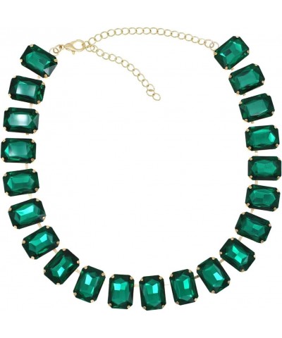 Crystal Rhinestone Gemstone Choker Collar Necklace for Women Sparkly Colorful Emerald Neck Chain Statement Necklace Emerald $...