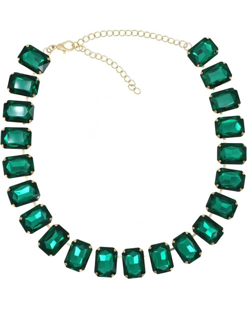 Crystal Rhinestone Gemstone Choker Collar Necklace for Women Sparkly Colorful Emerald Neck Chain Statement Necklace Emerald $...