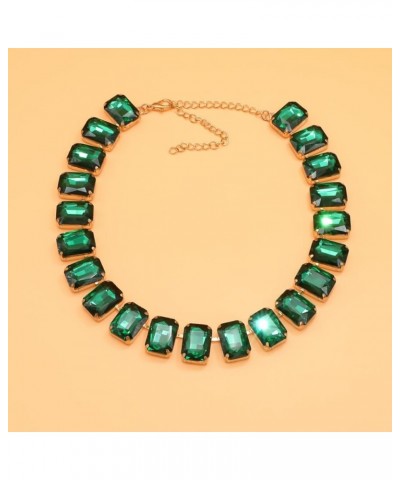 Crystal Rhinestone Gemstone Choker Collar Necklace for Women Sparkly Colorful Emerald Neck Chain Statement Necklace Emerald $...