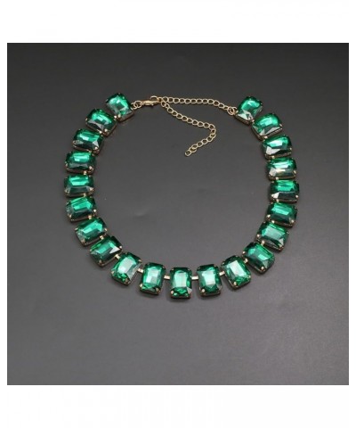 Crystal Rhinestone Gemstone Choker Collar Necklace for Women Sparkly Colorful Emerald Neck Chain Statement Necklace Emerald $...