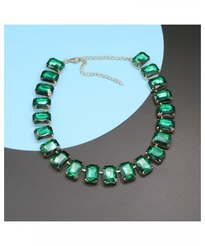 Crystal Rhinestone Gemstone Choker Collar Necklace for Women Sparkly Colorful Emerald Neck Chain Statement Necklace Emerald $...