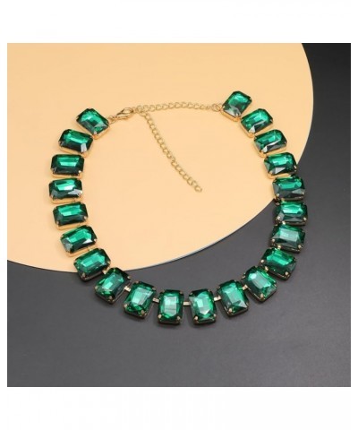 Crystal Rhinestone Gemstone Choker Collar Necklace for Women Sparkly Colorful Emerald Neck Chain Statement Necklace Emerald $...