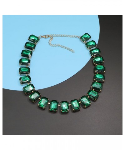 Crystal Rhinestone Gemstone Choker Collar Necklace for Women Sparkly Colorful Emerald Neck Chain Statement Necklace Emerald $...