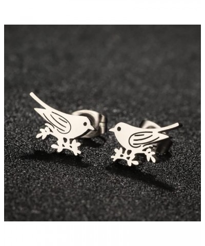 Cute Bird Stainless Steel Stud Earrings Stainless Steel Animal Leaf Cartilage Studs Earring Minimalist Jewelry Gifts for Wome...