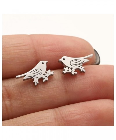 Cute Bird Stainless Steel Stud Earrings Stainless Steel Animal Leaf Cartilage Studs Earring Minimalist Jewelry Gifts for Wome...