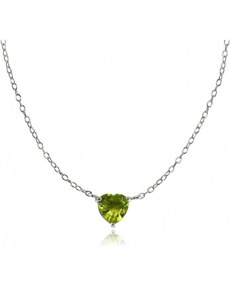 Sterling Silver Small Dainty Heart Genuine, Simulated Gemstone or Cubic Zirconia Choker Necklace Peridot $14.99 Necklaces