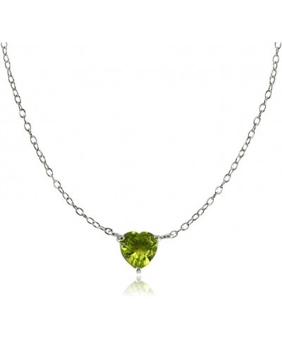 Sterling Silver Small Dainty Heart Genuine, Simulated Gemstone or Cubic Zirconia Choker Necklace Peridot $14.99 Necklaces