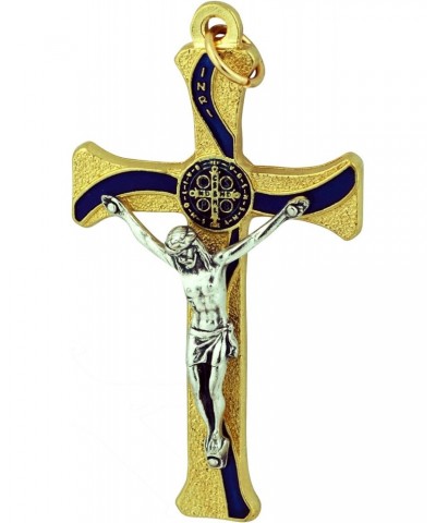 Unique Saint Benedict Cross Pendant with Colored Enamel (Gold-Blue) $11.98 Necklaces