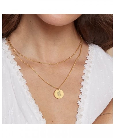 Birth Flower Necklace 18K Gold Plated Dainty Birth Month Flower Layered Pendant Necklace Bead Choker Necklace for Women Jun.-...