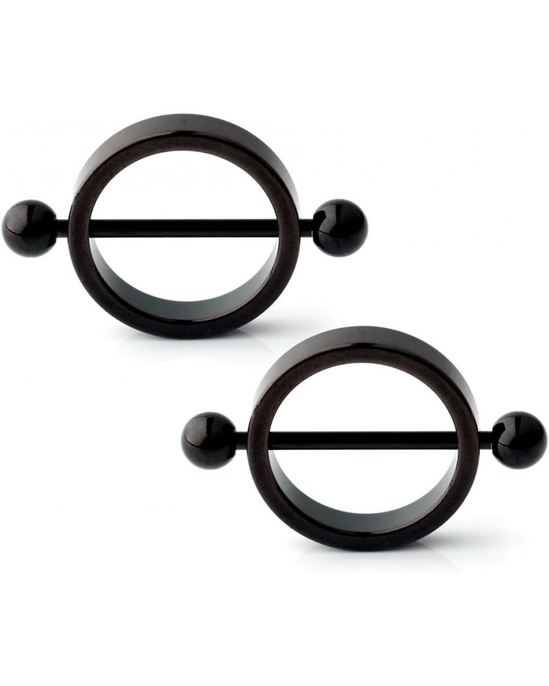 1Pair 14G Surgical Steel Round Circle Nipple Shield Ring Body Piercing Jewelry Black $8.25 Body Jewelry