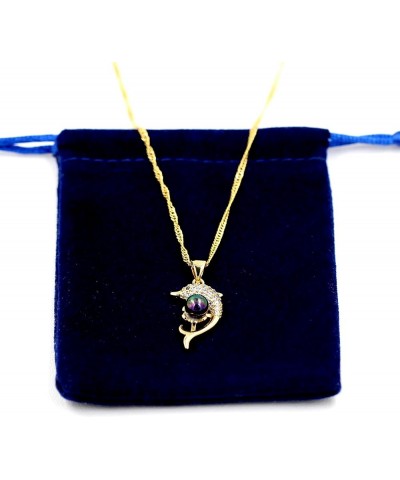 Gold & Platinum Plated Cubic Zirconia Pave Dolphin Playing Pearl Ball Pendant Necklace Y1076 Gold-Multicolor $8.25 Necklaces