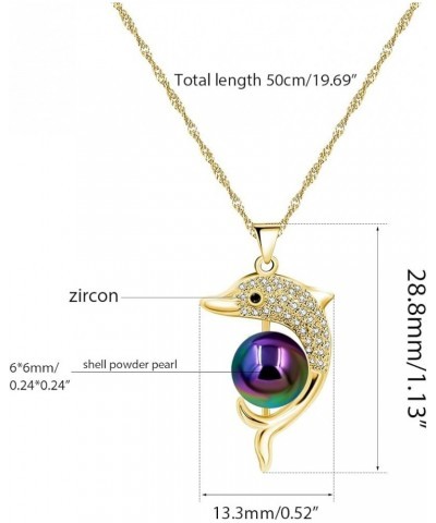 Gold & Platinum Plated Cubic Zirconia Pave Dolphin Playing Pearl Ball Pendant Necklace Y1076 Gold-Multicolor $8.25 Necklaces