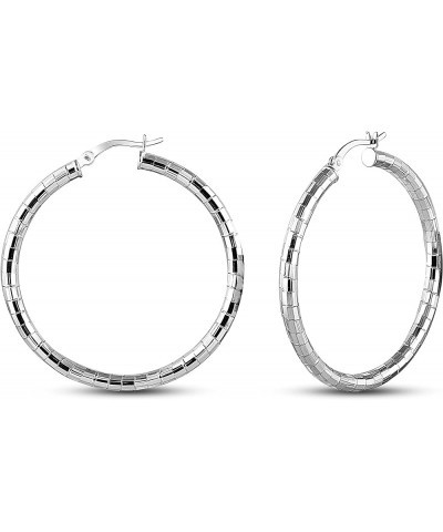 925 Sterling Silver Hoop Earrings for Women Diamond-Cut Classic Textured Italian Design Click-Top Hoop Earrings for Women (15...