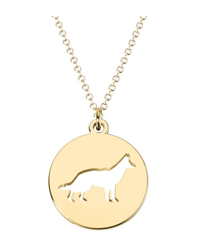 14K Gold German Shepherd Cutout Disc Necklace by JEWLR 16.0 Inches Yellow Gold $101.20 Necklaces