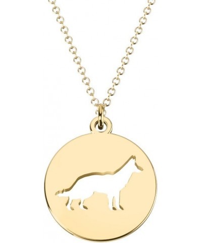 14K Gold German Shepherd Cutout Disc Necklace by JEWLR 16.0 Inches Yellow Gold $101.20 Necklaces