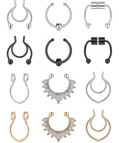 Fake Nose Ring Fake Septum Fake Nose Rings Faux Nose Rings for Women Fake Nose Piercing Clip On Nose Ring non Piercing Fake N...