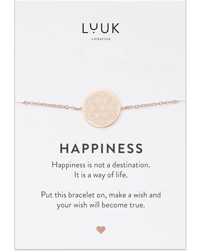 Stainless steel bracelet with pendant and HAPPINESS card, filigree and minimalist women's jewelry, unique gift idea, lucky ch...