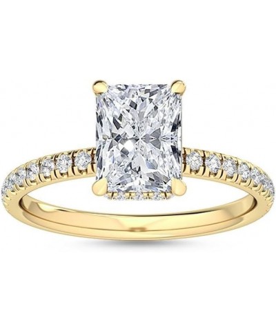 1-5 Carat (ctw) Yellow Gold Radiant Cut LAB GROWN Diamond Side Stone Engagement Ring [ Color E-F, Clarity VS2-SI1 ] 9.5 Radia...