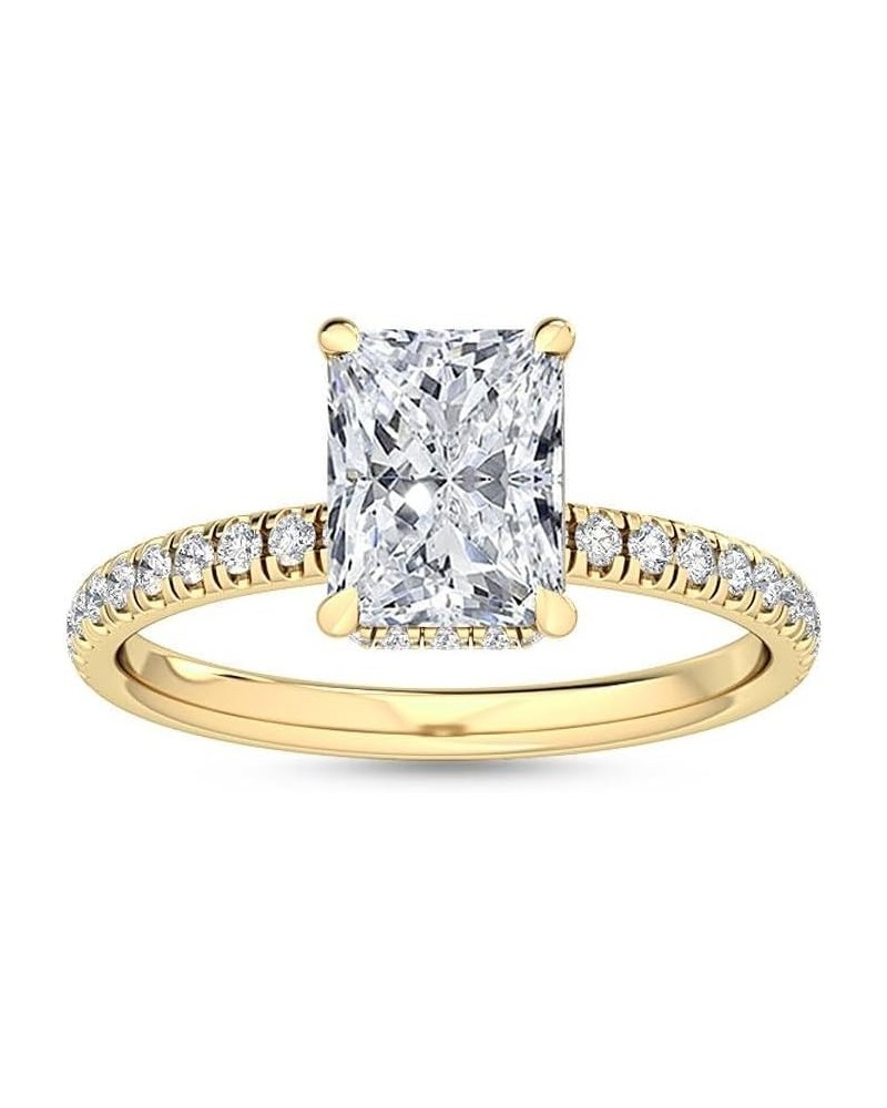 1-5 Carat (ctw) Yellow Gold Radiant Cut LAB GROWN Diamond Side Stone Engagement Ring [ Color E-F, Clarity VS2-SI1 ] 9.5 Radia...