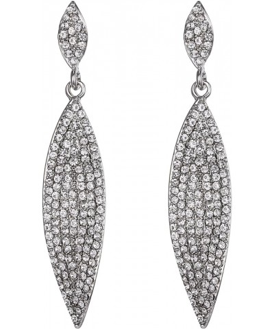 2 Leaf Round Full Crystal Art Deco Bridal Pierced Dangle Chandelier Earrings for Women 2_Clear Silver-Tone $7.50 Earrings