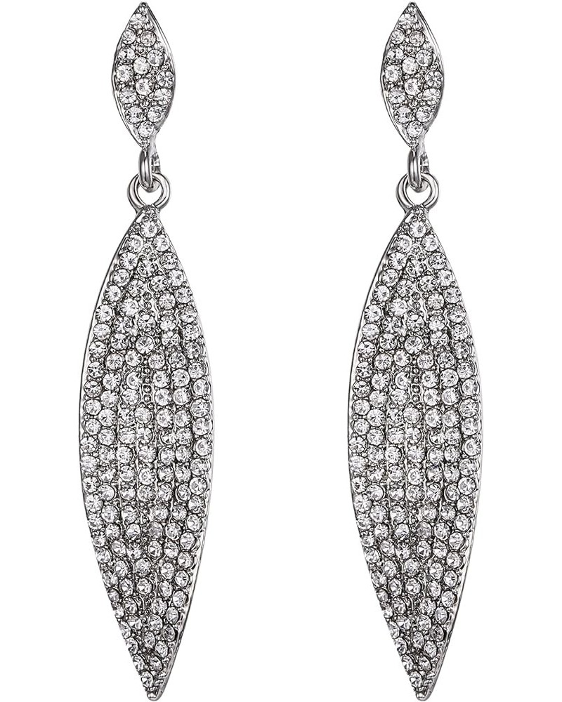 2 Leaf Round Full Crystal Art Deco Bridal Pierced Dangle Chandelier Earrings for Women 2_Clear Silver-Tone $7.50 Earrings