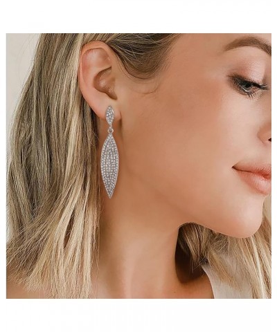 2 Leaf Round Full Crystal Art Deco Bridal Pierced Dangle Chandelier Earrings for Women 2_Clear Silver-Tone $7.50 Earrings