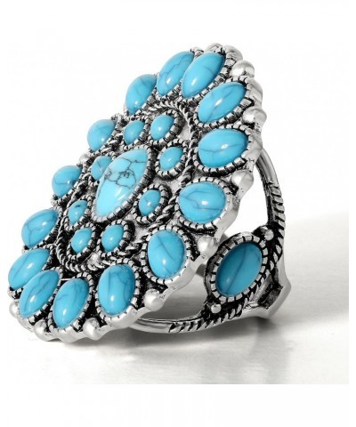 Womens Turquoise Stone Ring Size 8 - Oxidized Silver-Tone Statement Ring with Turquoise Stones $10.09 Rings